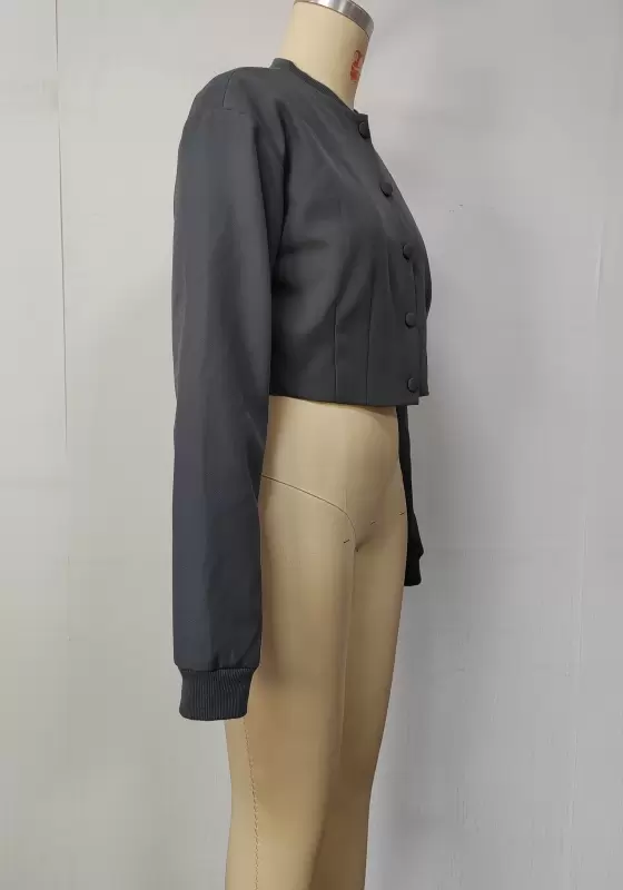 Round Neck Button Crop Jacket
