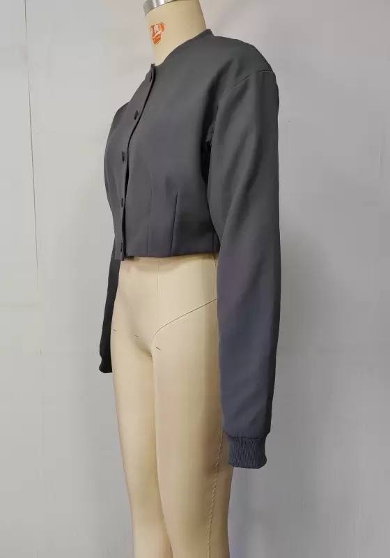 Round Neck Button Crop Jacket