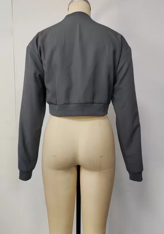 Round Neck Button Crop Jacket