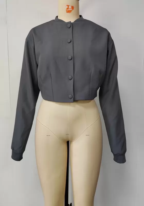 Round Neck Button Crop Jacket