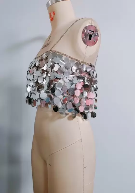 Shimmering Sequin Backless Crop Top