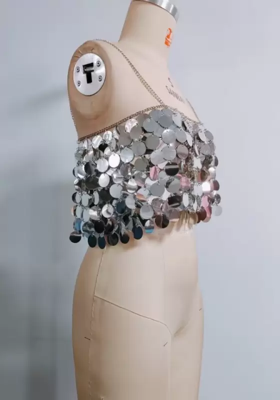 Shimmering Sequin Backless Crop Top
