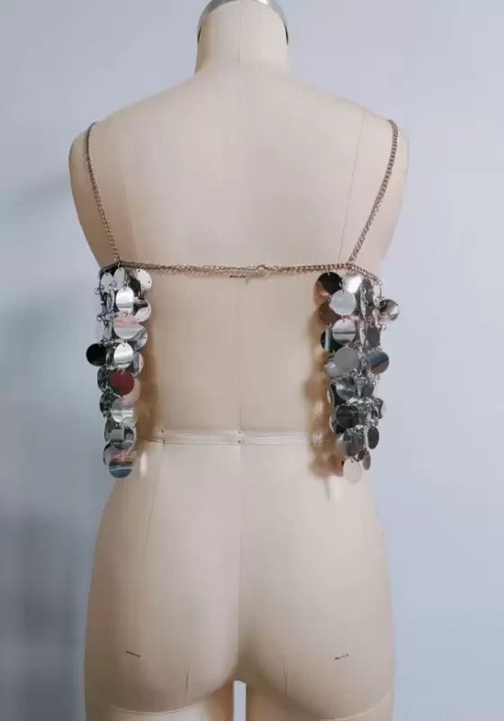 Shimmering Sequin Backless Crop Top