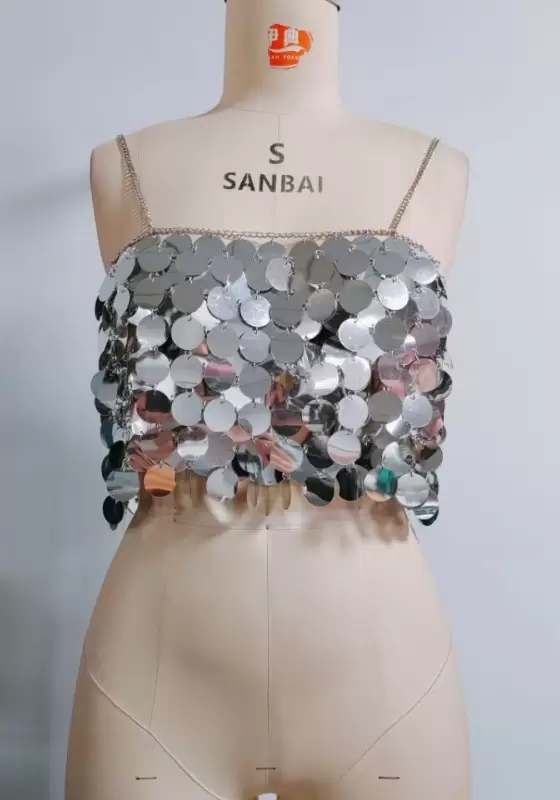 Shimmering Sequin Backless Crop Top