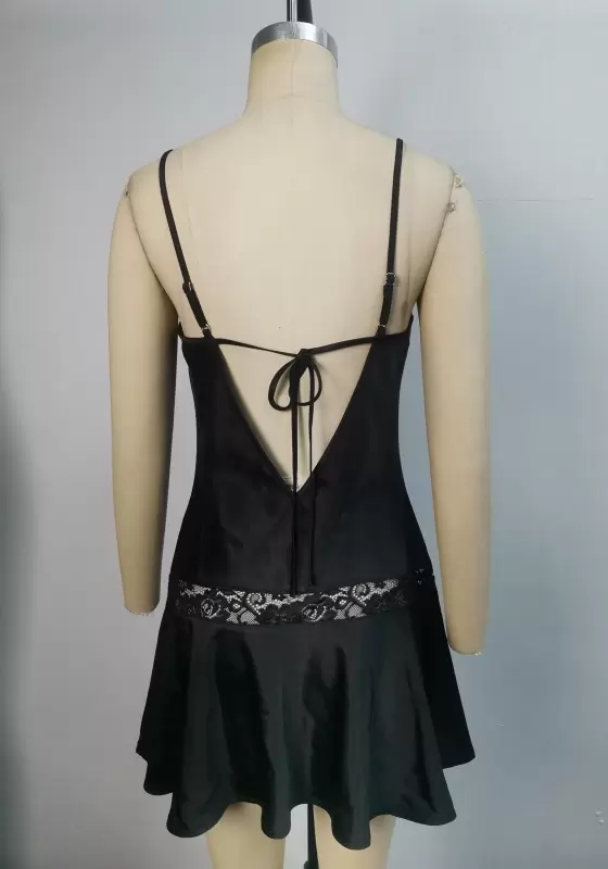 Mesh Lace Detail Pleated Sleepwear