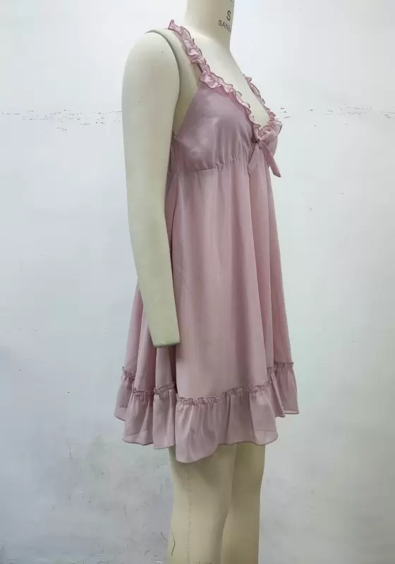 V Neck Ruffle Trim Nightdress