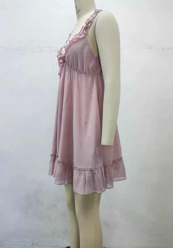 V Neck Ruffle Trim Nightdress