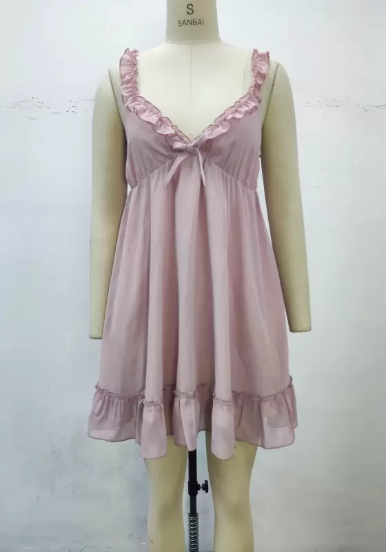 V Neck Ruffle Trim Nightdress