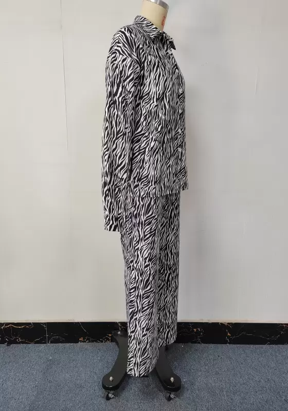 Zebra Print Long Sleeve Sleepwear Set