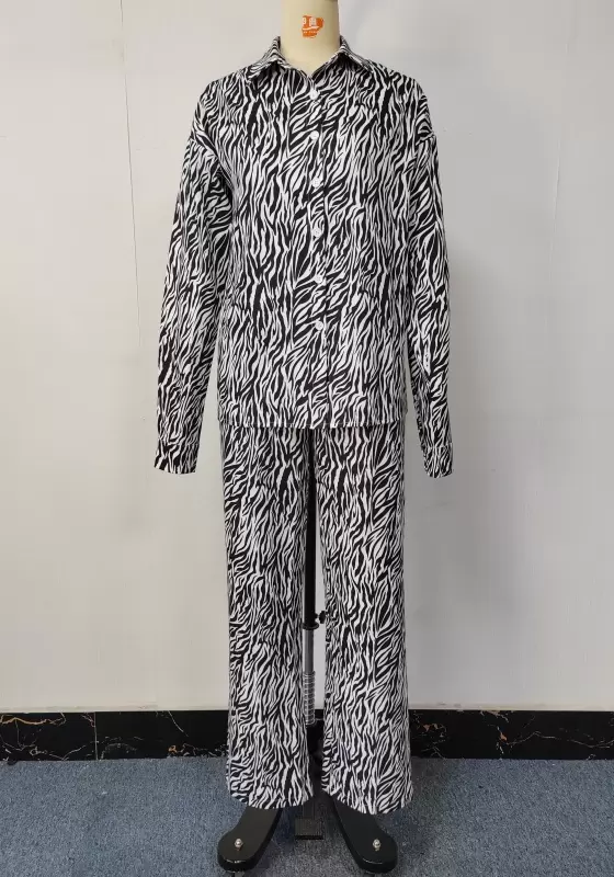 Zebra Print Long Sleeve Sleepwear Set