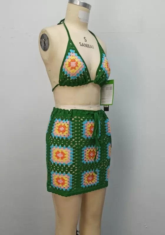 Boho Crochet Top And Skirt Set