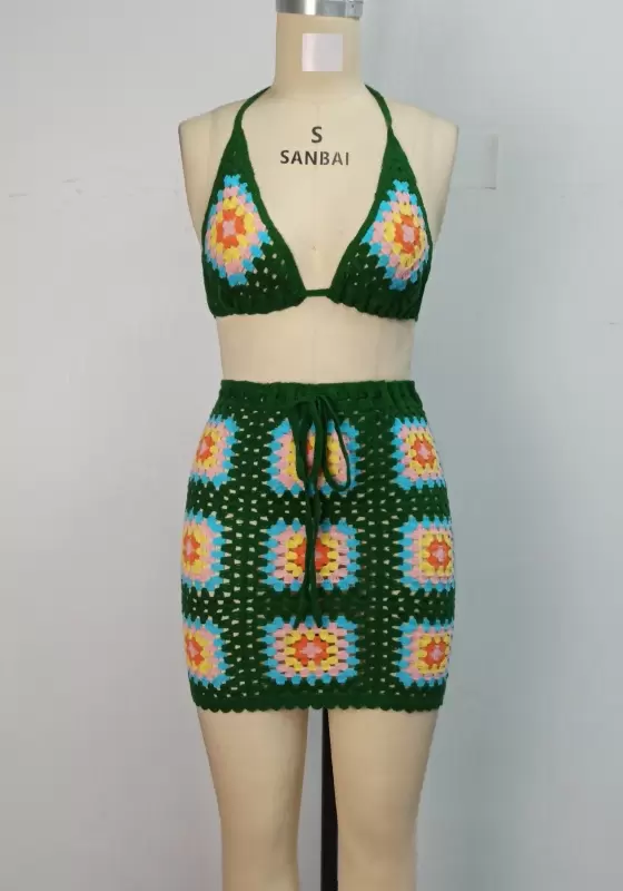 Boho Crochet Top And Skirt Set