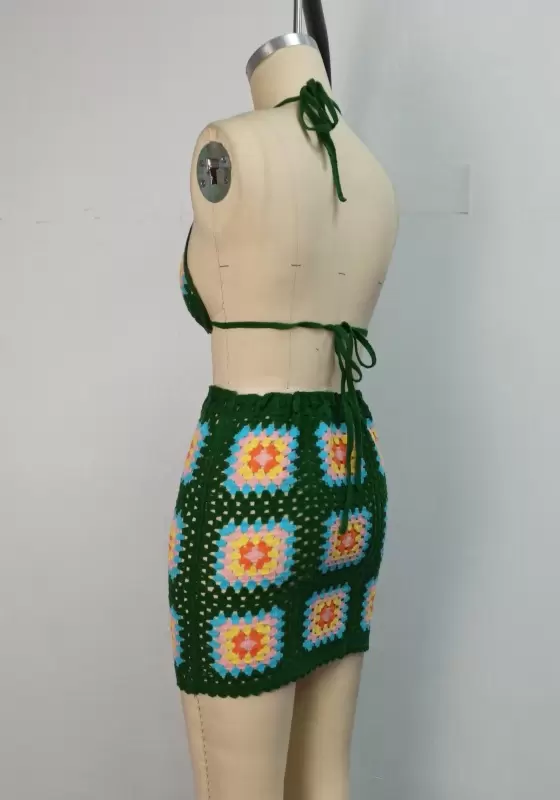 Boho Crochet Top And Skirt Set