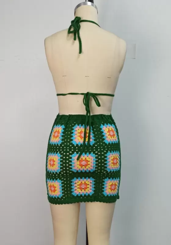 Boho Crochet Top And Skirt Set