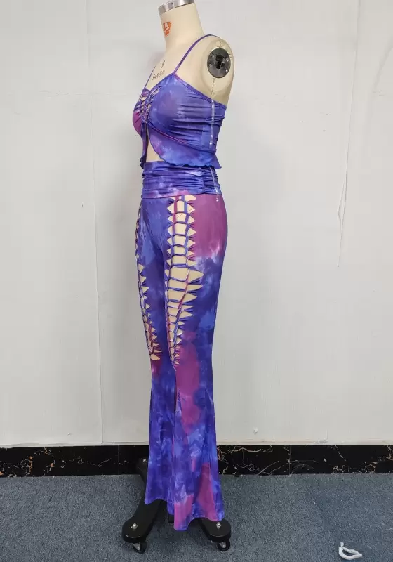 Lace Up Cut Out Pants Set