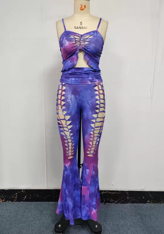 Lace Up Cut Out Pants Set
