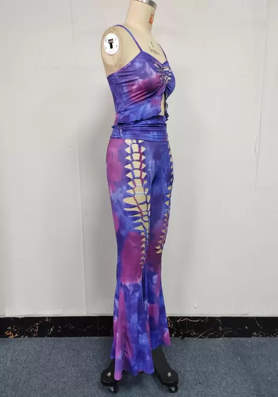 Lace Up Cut Out Pants Set