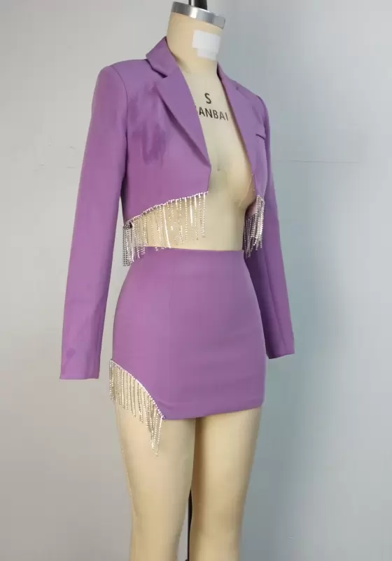 Tassel Detail Blazer And Skirt Set