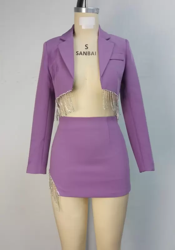 Tassel Detail Blazer And Skirt Set