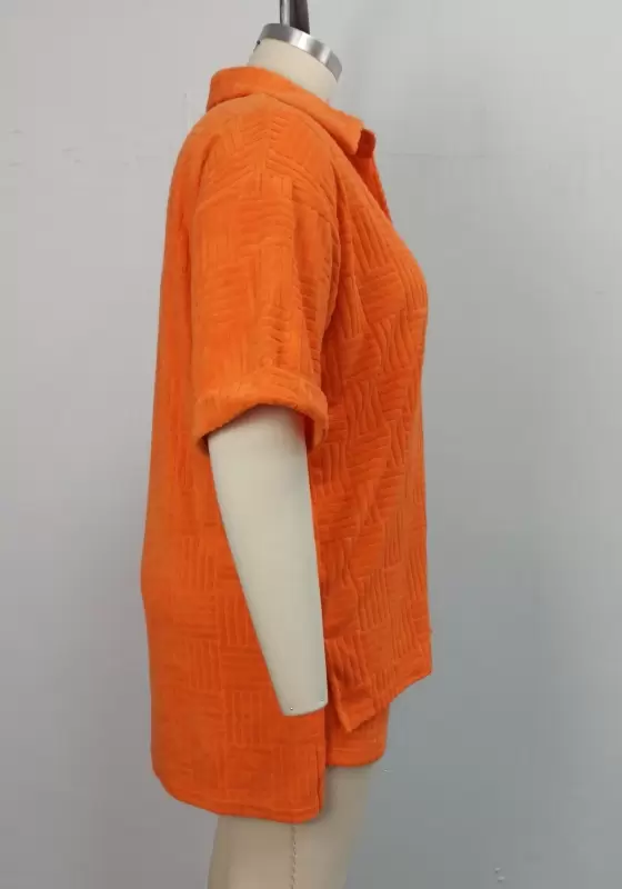 Textured Button Up Top And Shorts Set