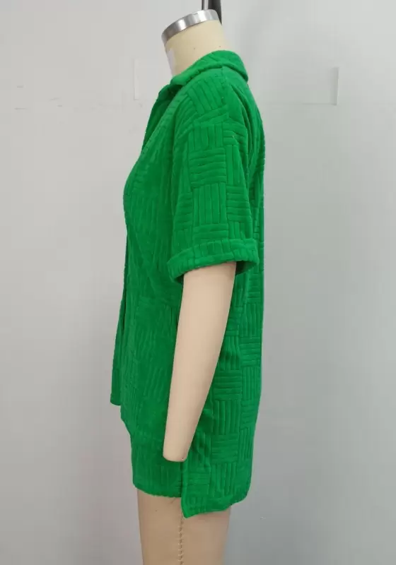 Textured Button Up Top And Shorts Set