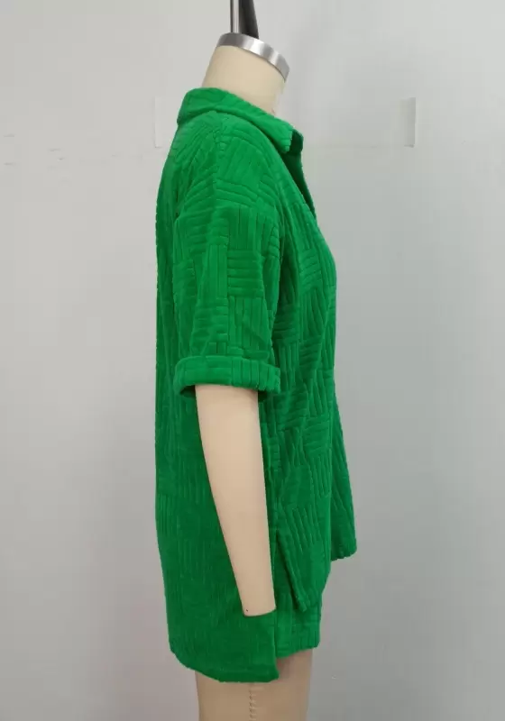 Textured Button Up Top And Shorts Set