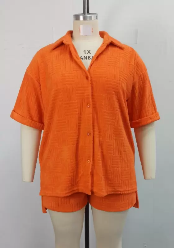 Textured Button Up Top And Shorts Set