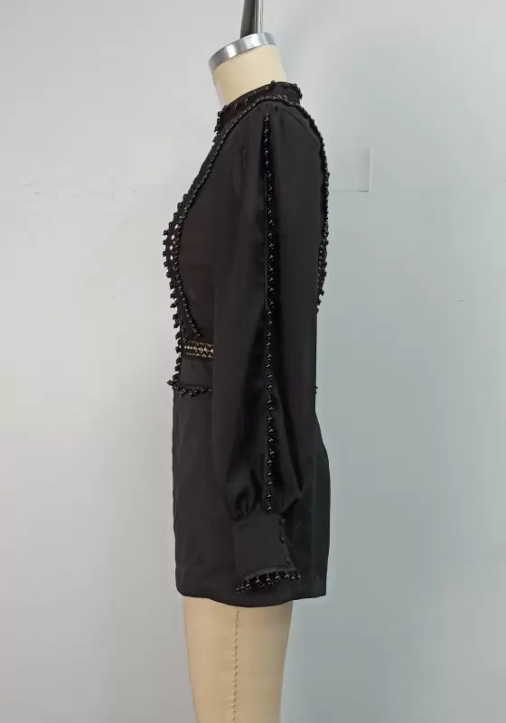 Beaded Lace Detail Cutout Romper