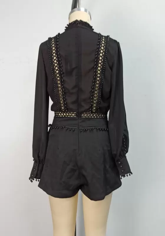 Beaded Lace Detail Cutout Romper