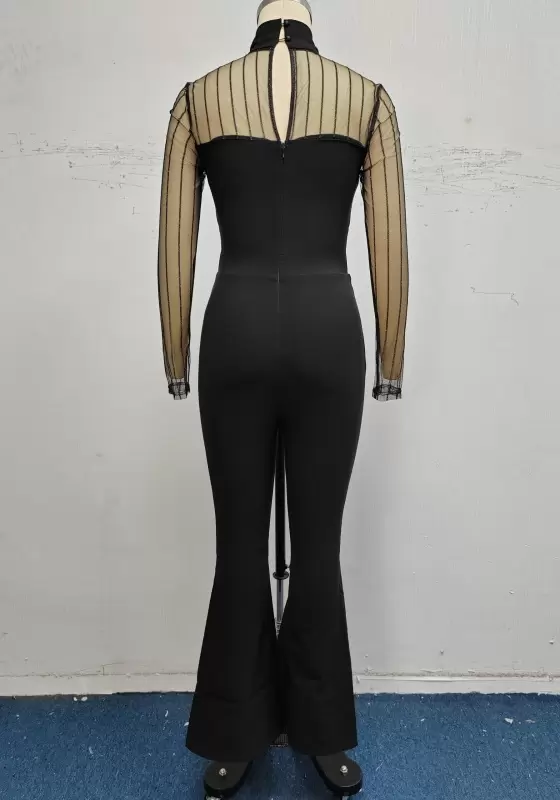 Cross halter Cutout Sheer Sleeveless Flared Jumpsuit