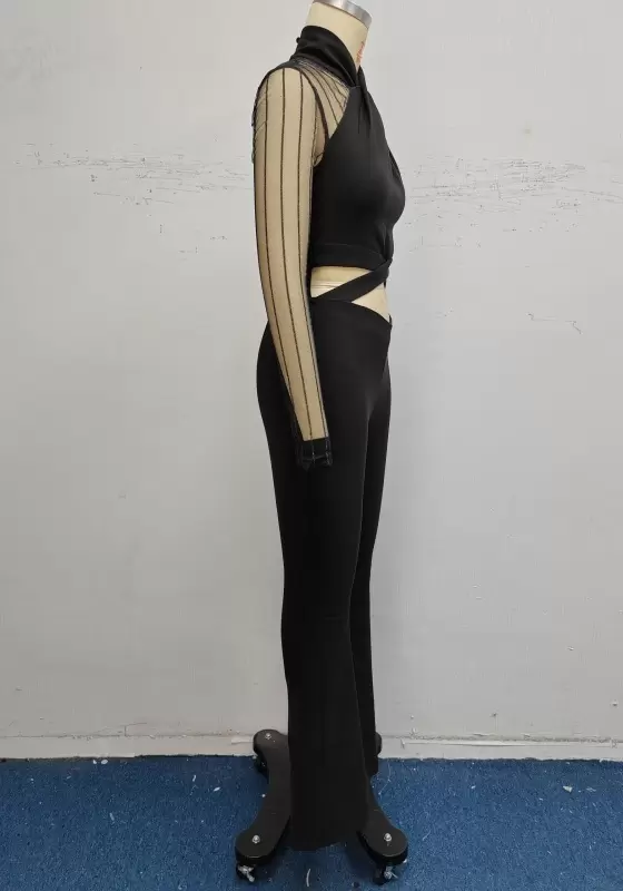 Cross halter Cutout Sheer Sleeveless Flared Jumpsuit