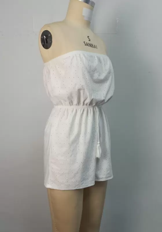 Cutout Drawstring Strapless Romper