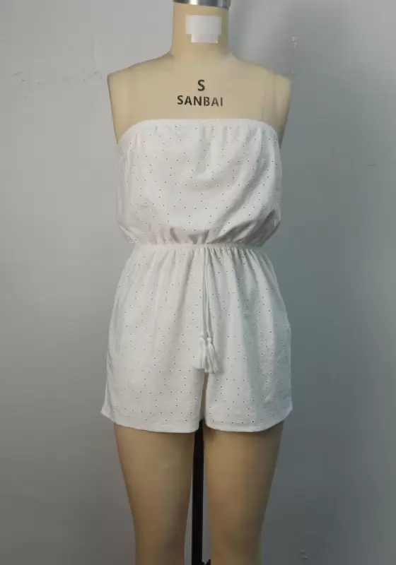 Cutout Drawstring Strapless Romper