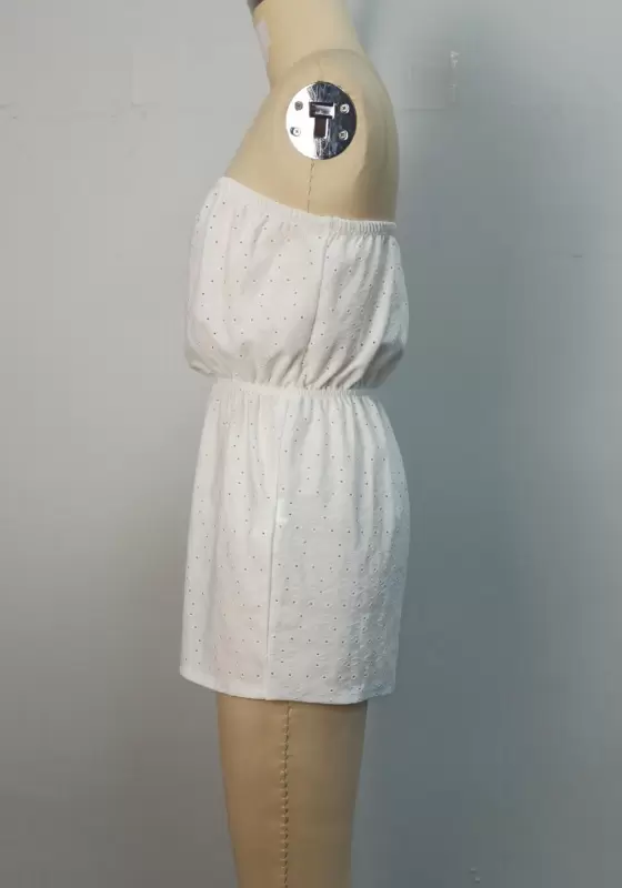 Cutout Drawstring Strapless Romper