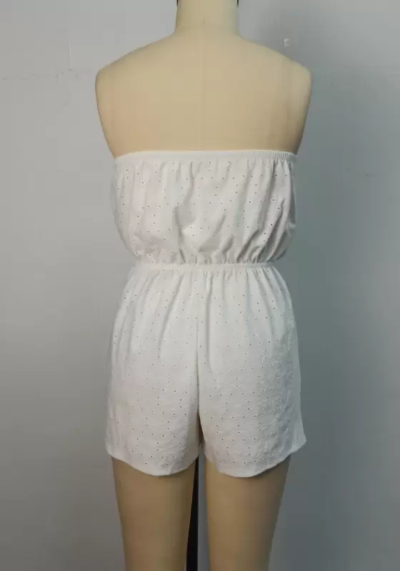 Cutout Drawstring Strapless Romper