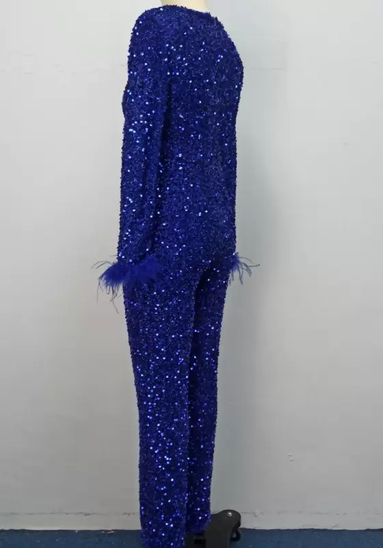Feather Cuffs Sequin Jumpsuit