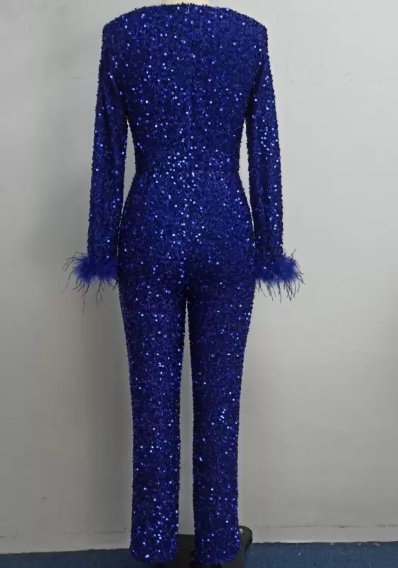 Feather Cuffs Sequin Jumpsuit