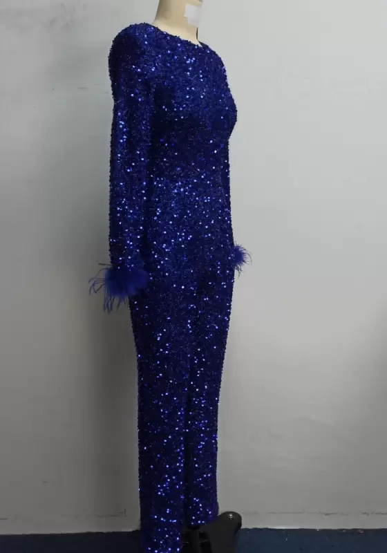 Feather Cuffs Sequin Jumpsuit