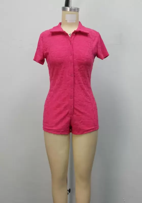 Lapel Button Short Sleeve Romper