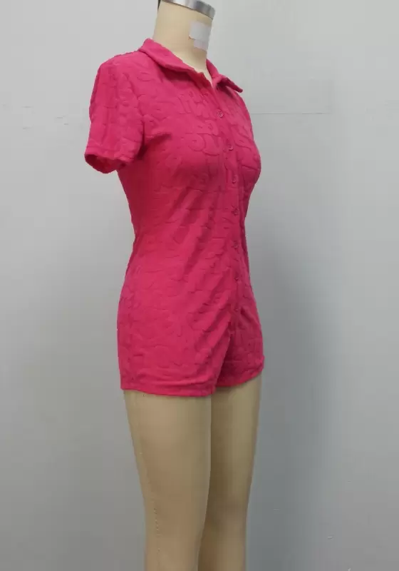 Lapel Button Short Sleeve Romper