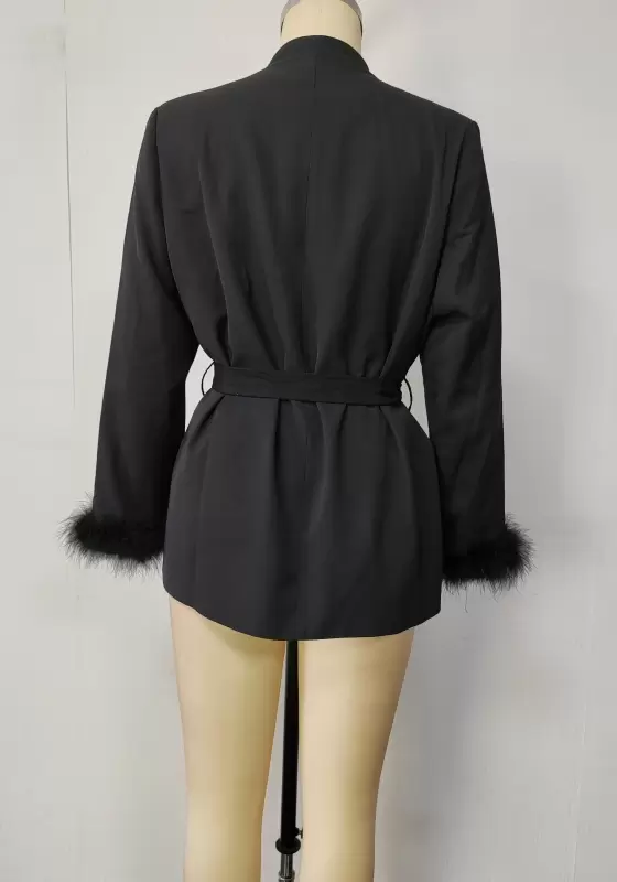 Feather Cuffs Waist Lace Up Blazer
