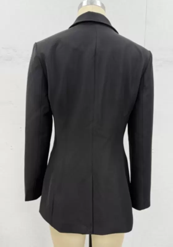 Lapel Embroidered Black Tailored Blazer