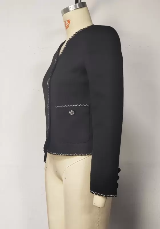 Single Breasted Contrasting Lines Trim Jacket