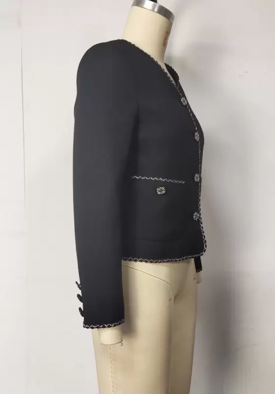 Single Breasted Contrasting Lines Trim Jacket
