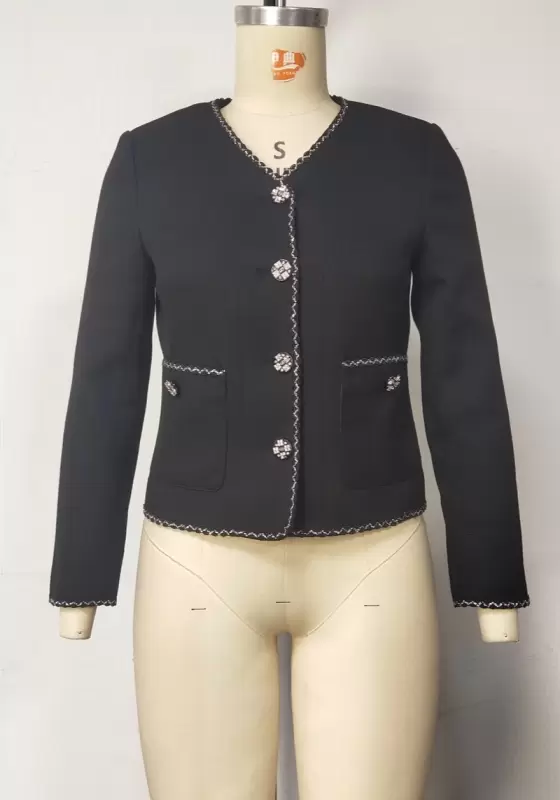 Single Breasted Contrasting Lines Trim Jacket