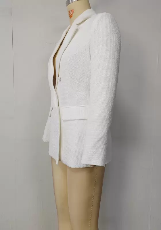 Textured White Double Breasted Blazer