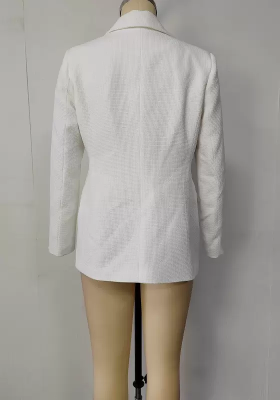 Textured White Double Breasted Blazer