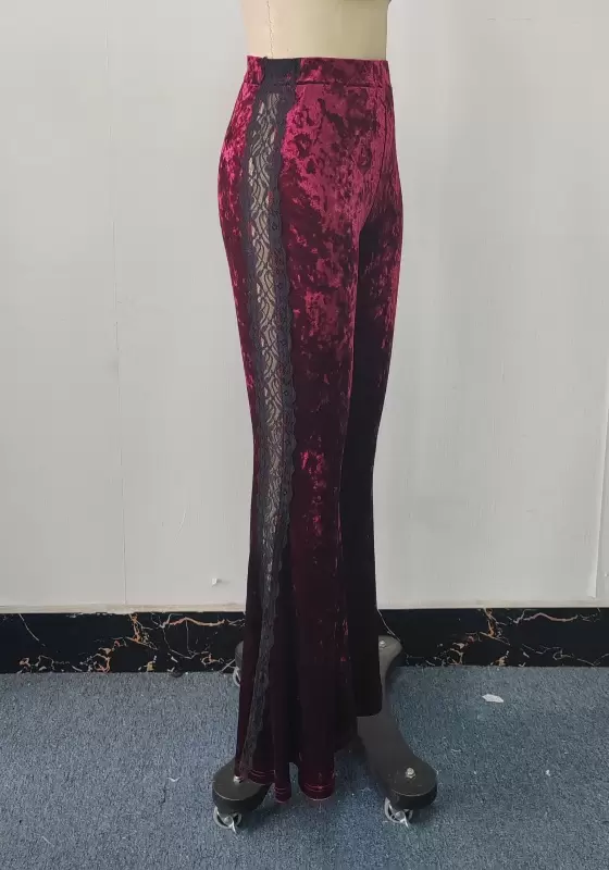 Burgundy Velvet Flare Pants