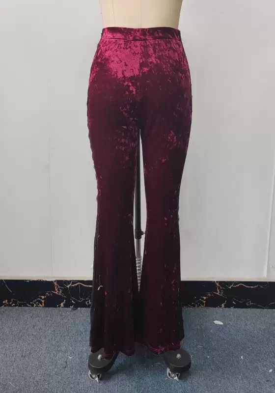 Burgundy Velvet Flare Pants