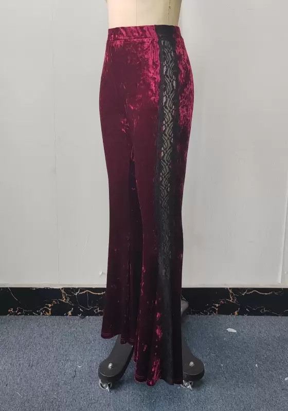 Burgundy Velvet Flare Pants